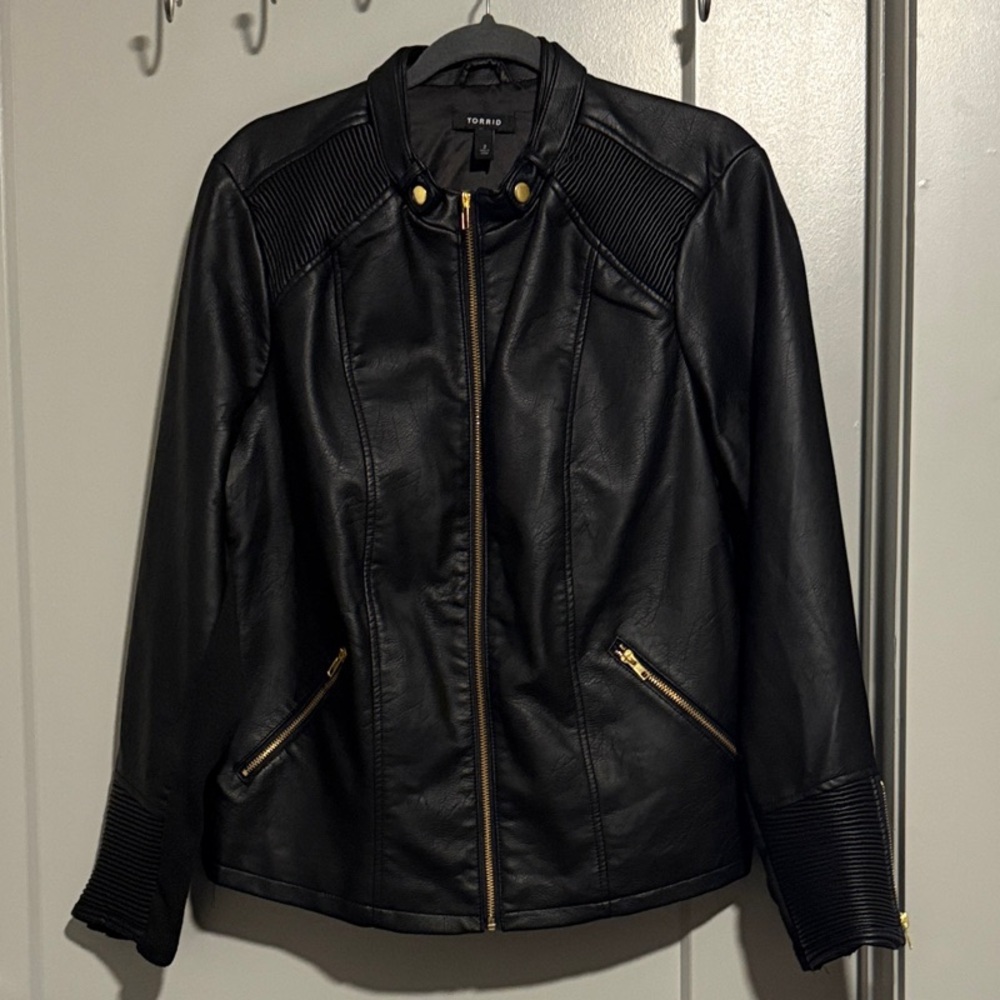 Torrid Black Faux Leather Moto Jacket with Gold Hardware